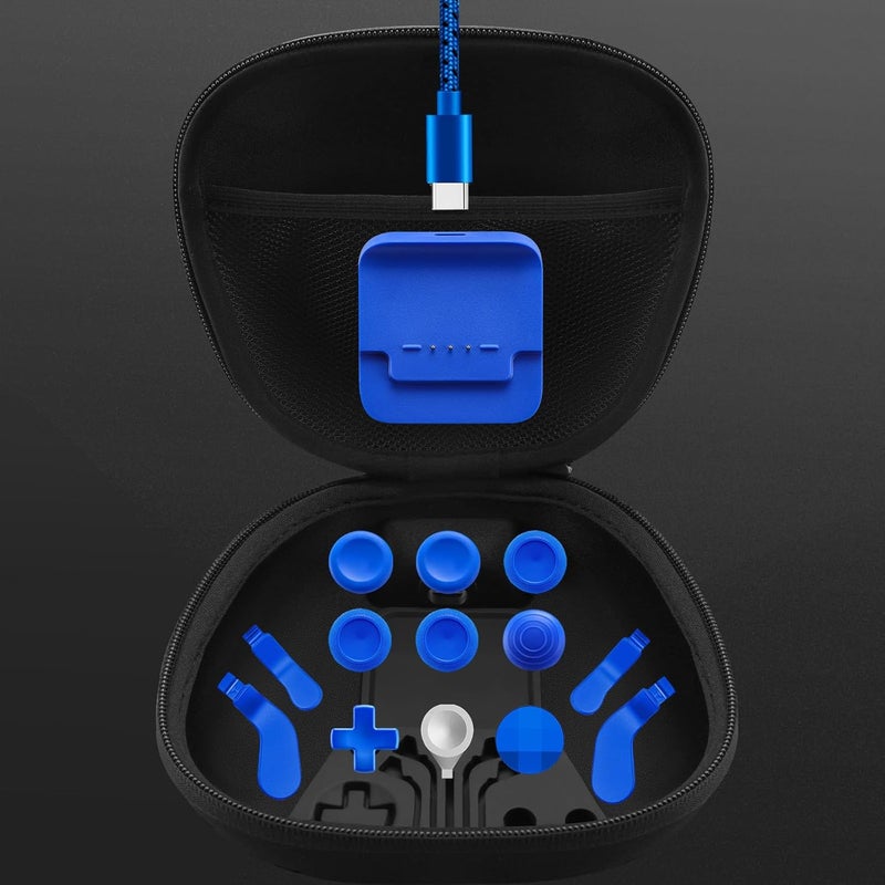 VANPARK Complete Component Pack for Xbox Elite Controller Series 2 Core，Accessories Include 1 Carrying Case, 1 Charging Dock&Cable, Metal 6 Joysticks, 4 Paddles, 2 D-Pads, 1 Adjustment Tool(Blue) - Image 2